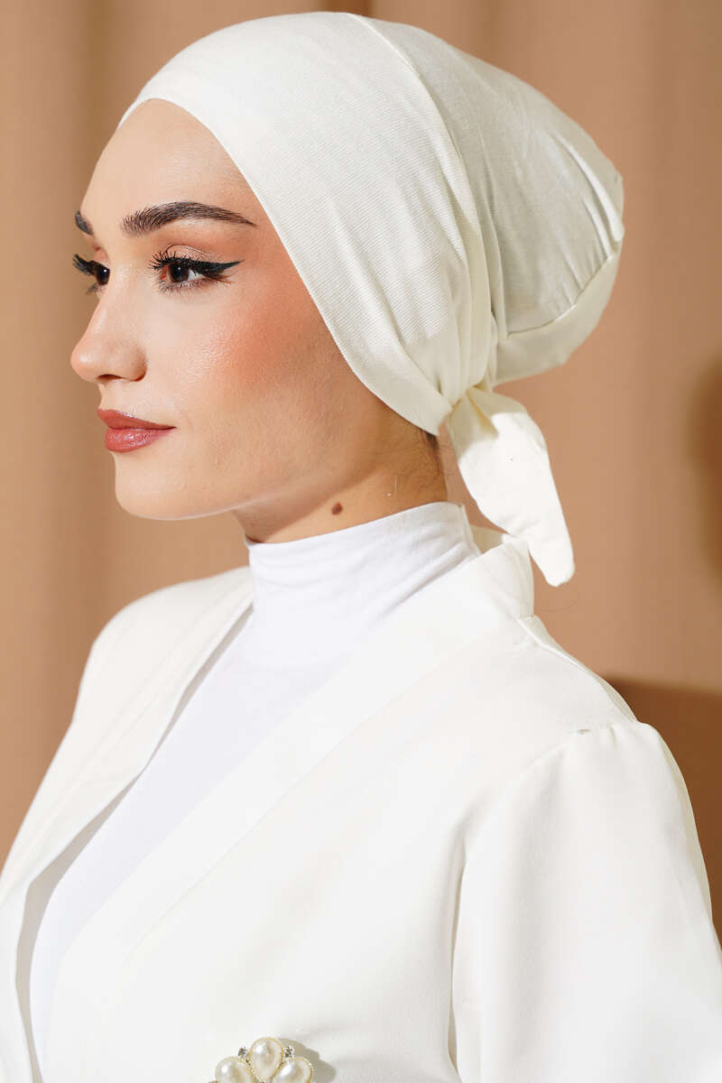 Tie-Back Viscose Underscarf - Ecru