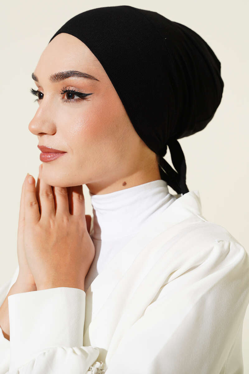 Tie-Back Viscose Underscarf - Black