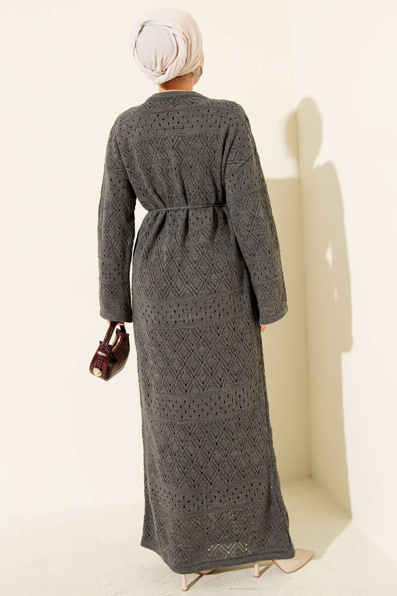 Openwork Diamond Knit Dress - Smoke Grey