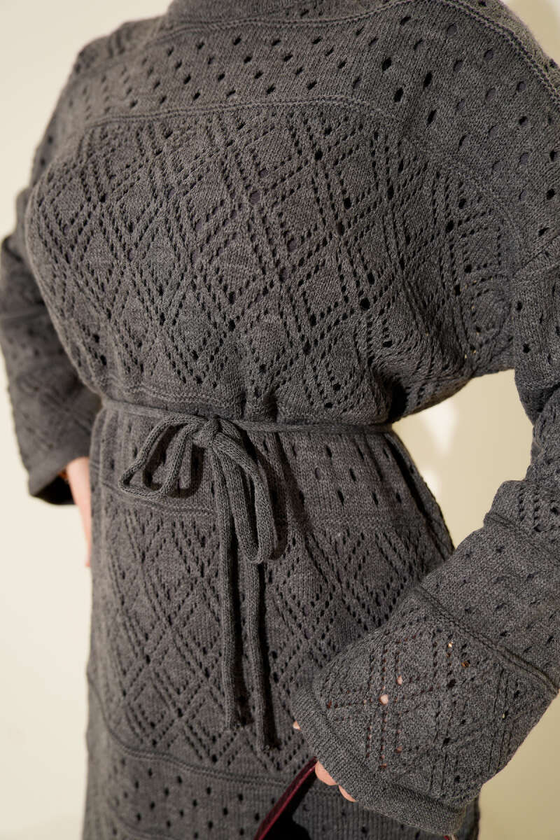 Openwork Diamond Knit Dress - Smoke Grey