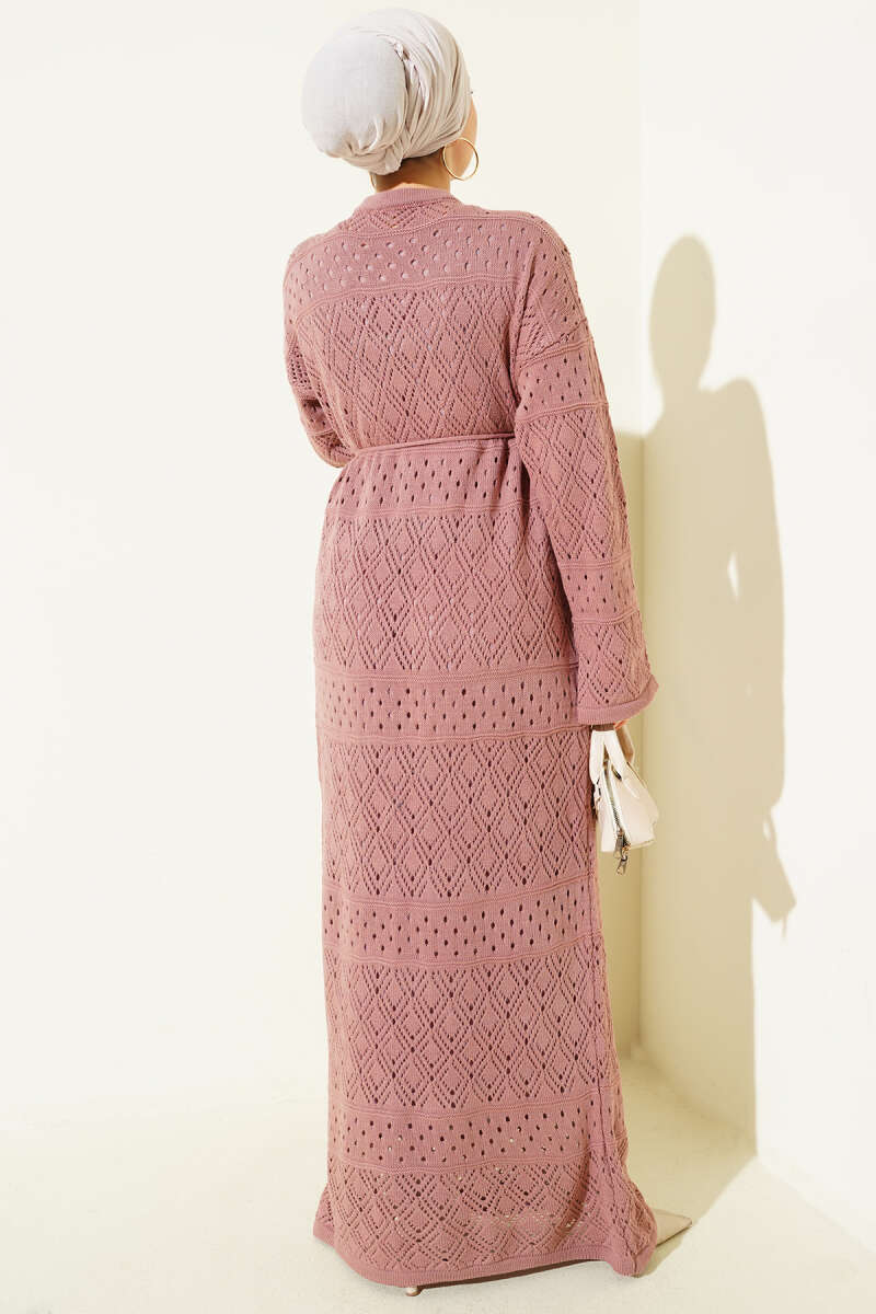 Openwork Diamond Knit Dress - Dusty Rose