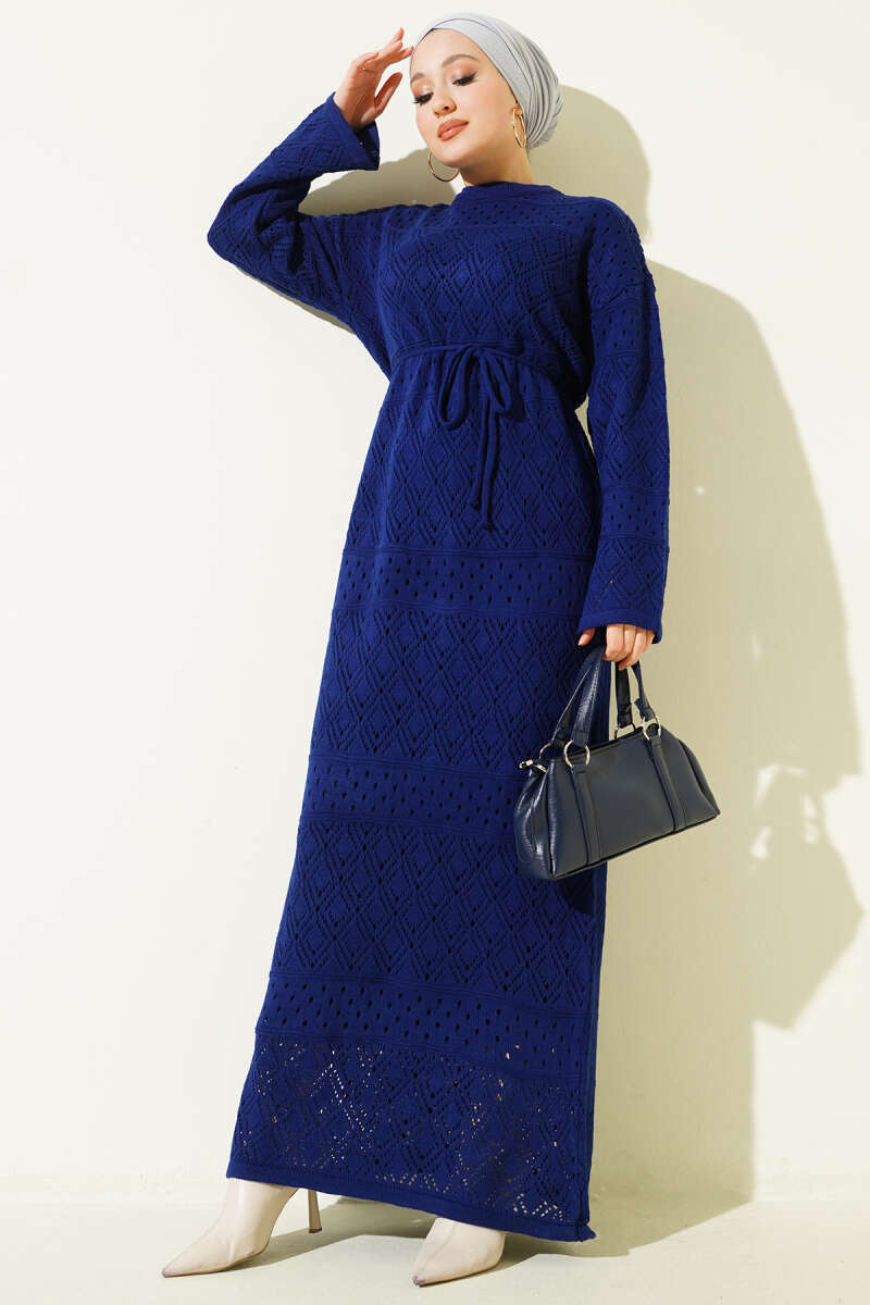 Openwork Diamond Knit Dress - Parliament Blue