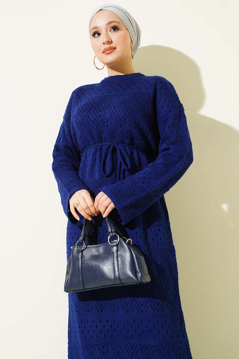 Openwork Diamond Knit Dress - Parliament Blue