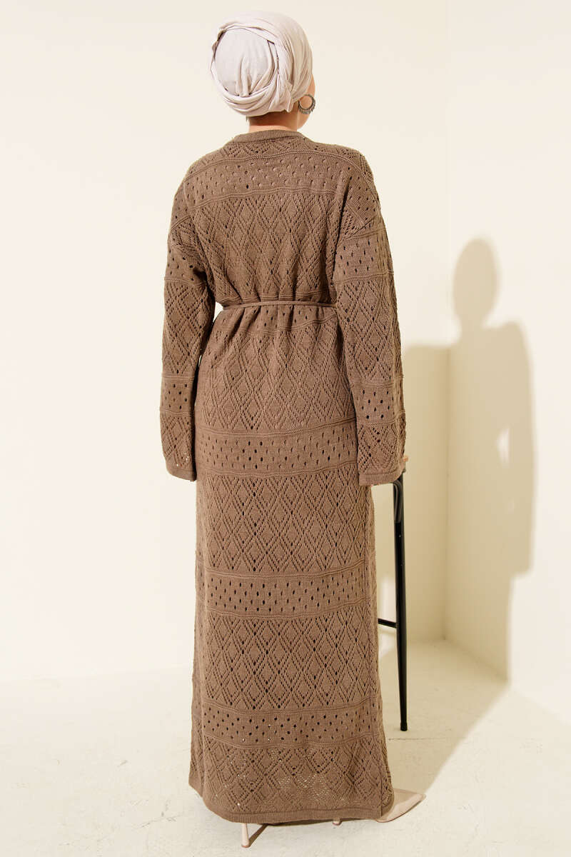 Openwork Diamond Knit Dress - Mink