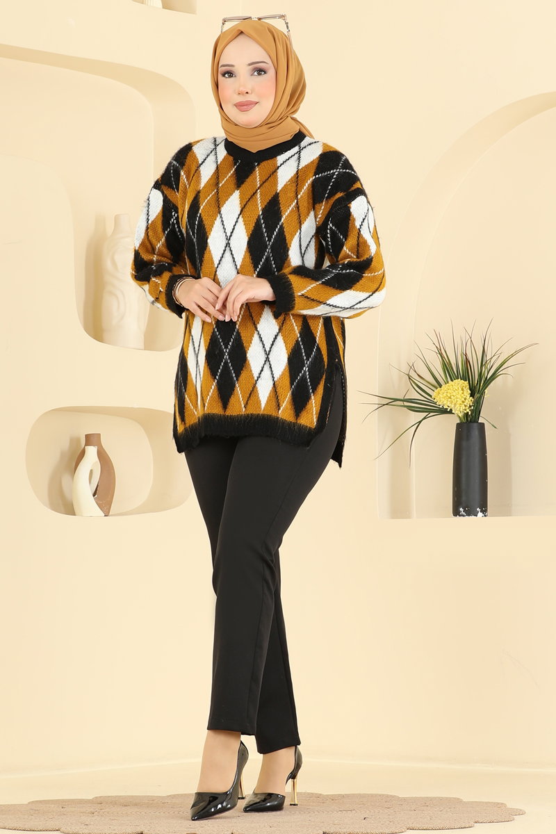 Diamond-Knit Tunic - Yellow