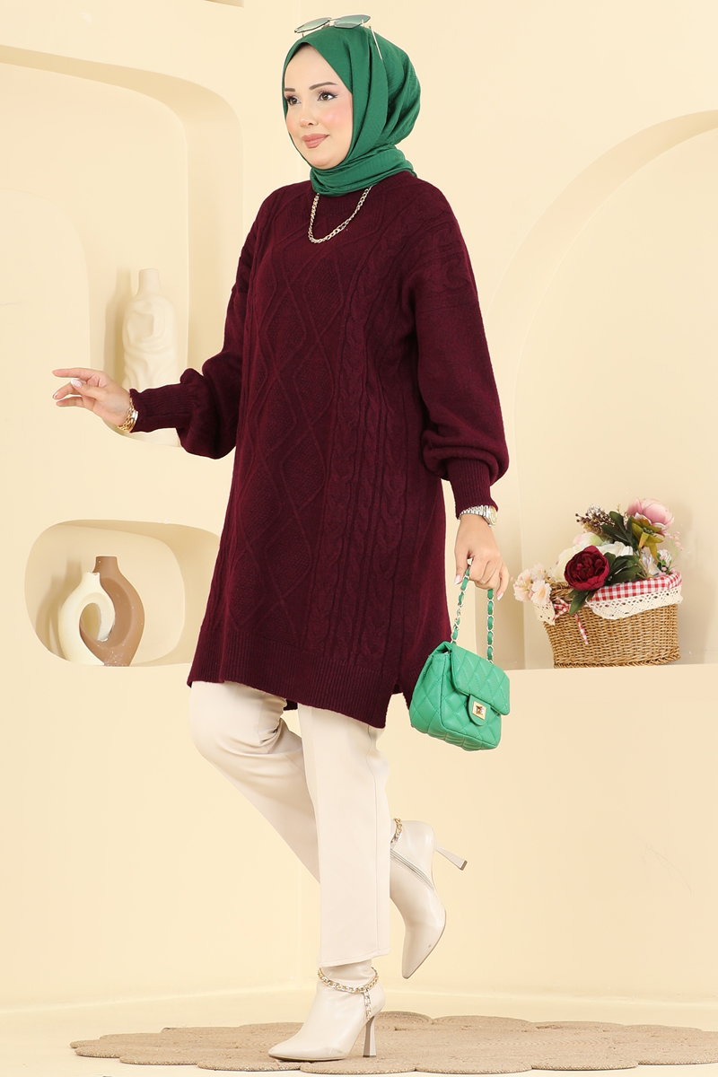 Diamond-Knit Tunic - Burgundy