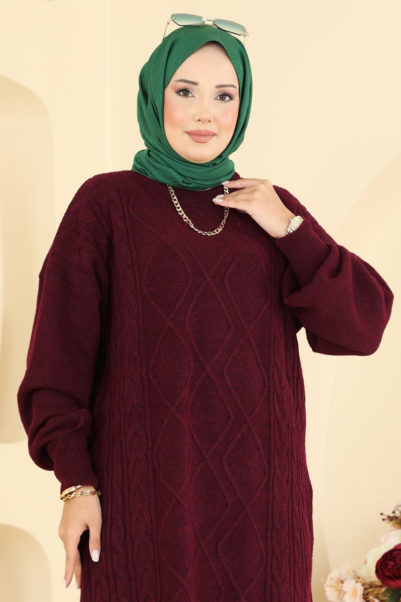 Diamond-Knit Tunic - Burgundy