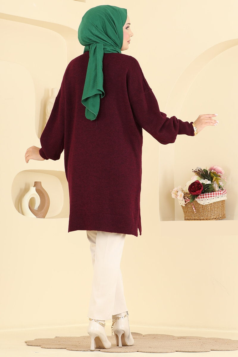 Diamond-Knit Tunic - Burgundy