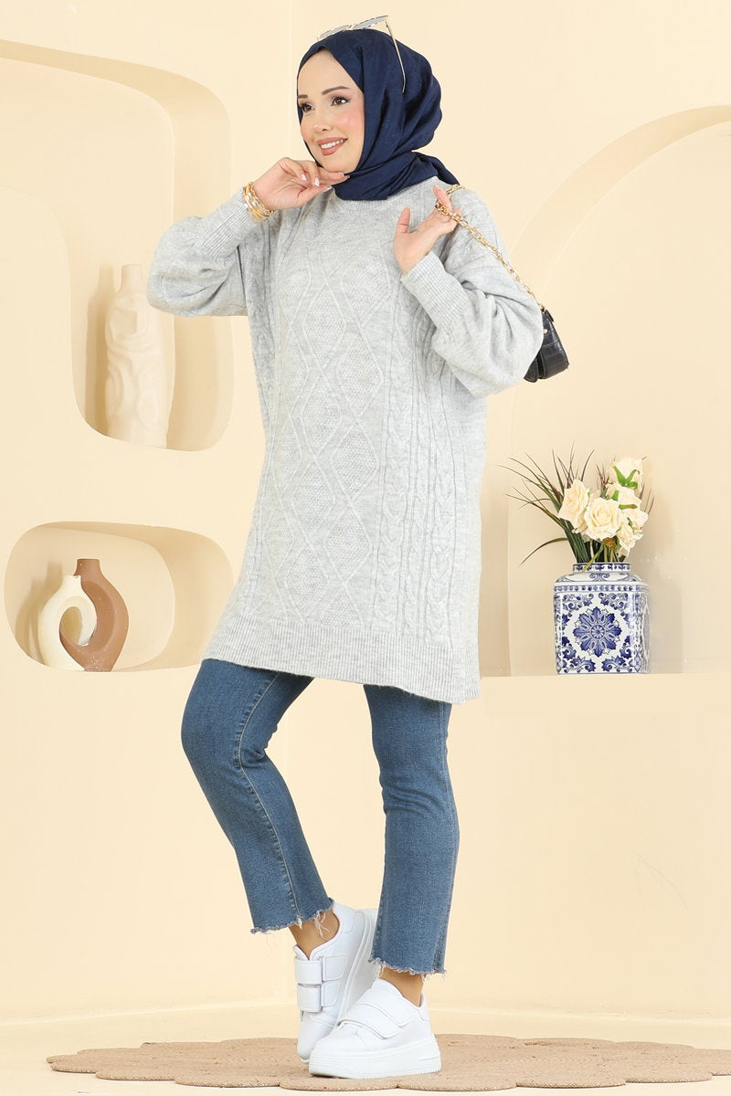 Diamond-Knit Tunic - Grey