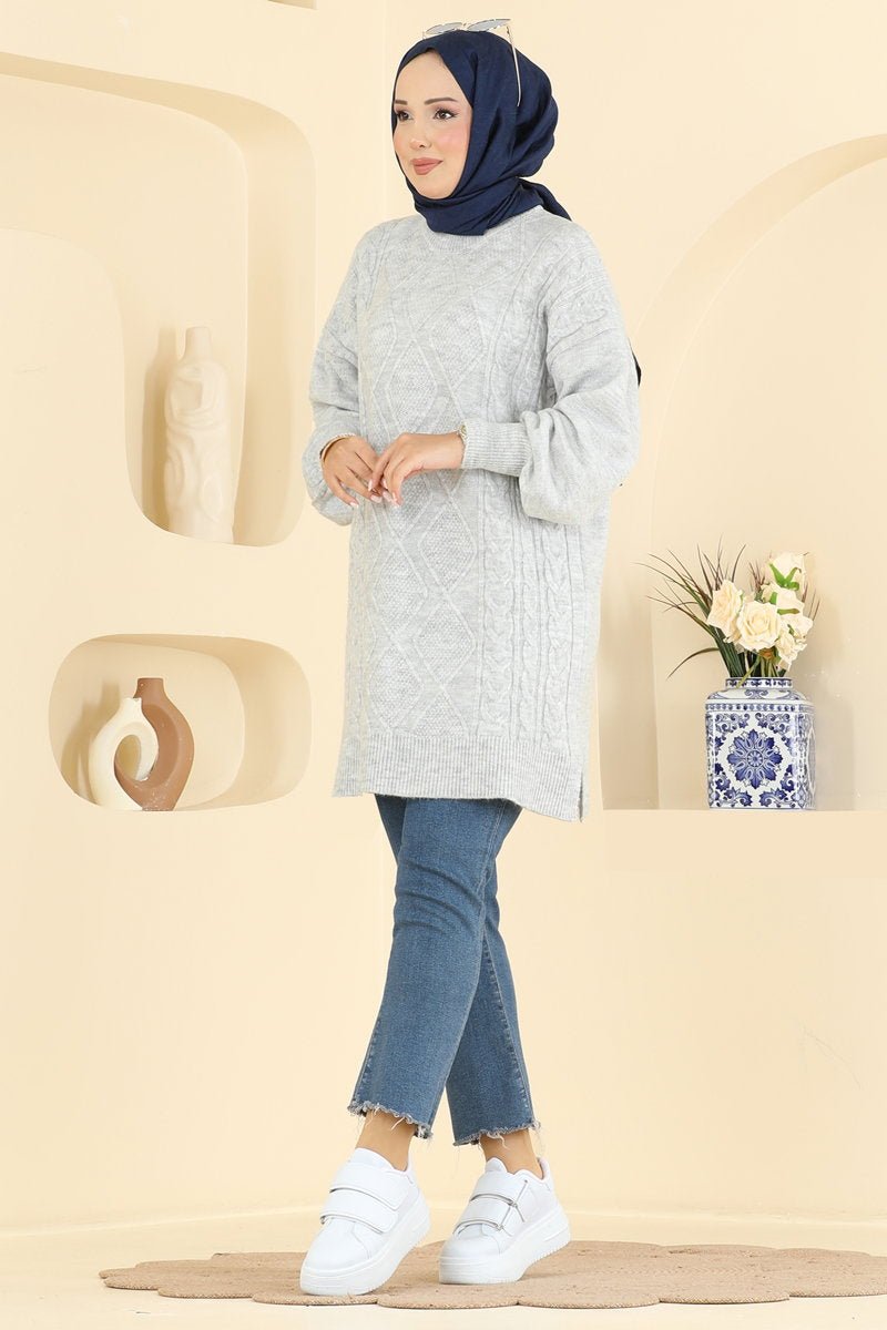 Diamond-Knit Tunic - Grey