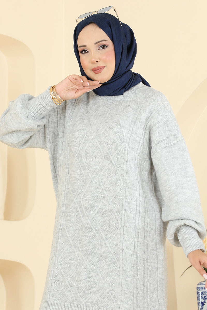 Diamond-Knit Tunic - Grey