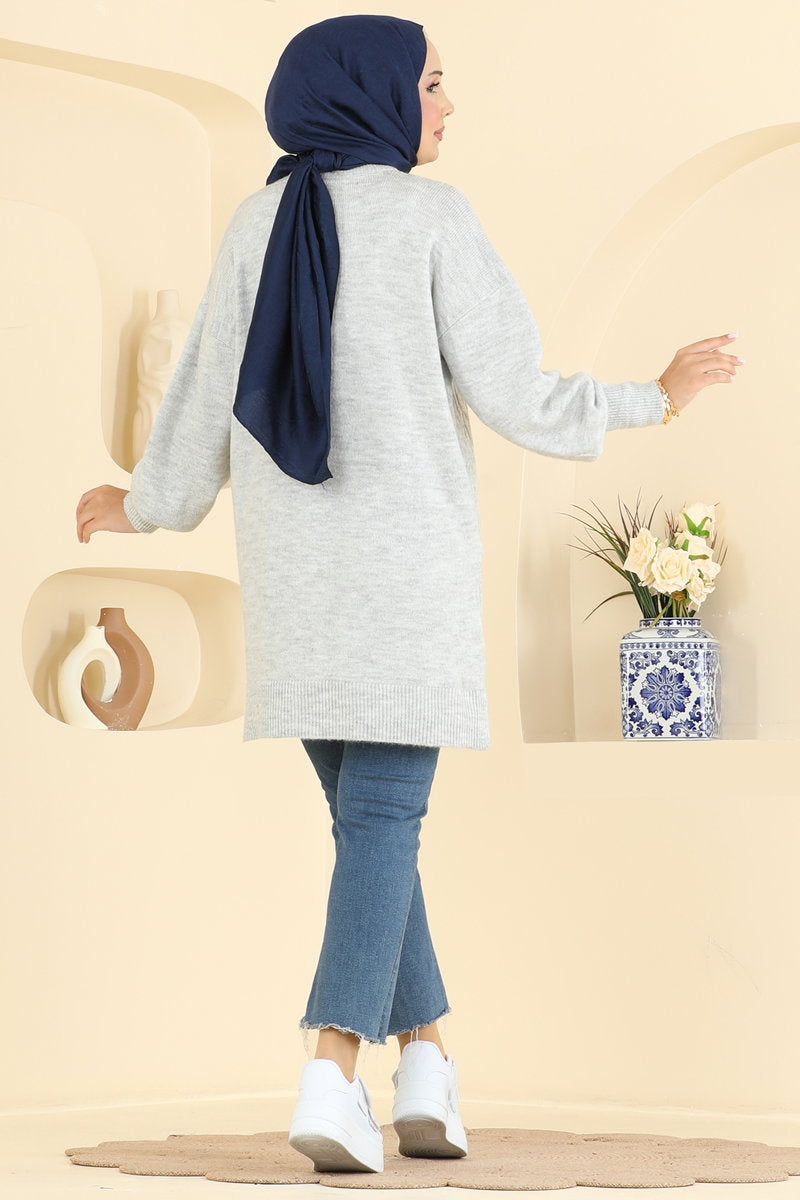 Diamond-Knit Tunic - Grey