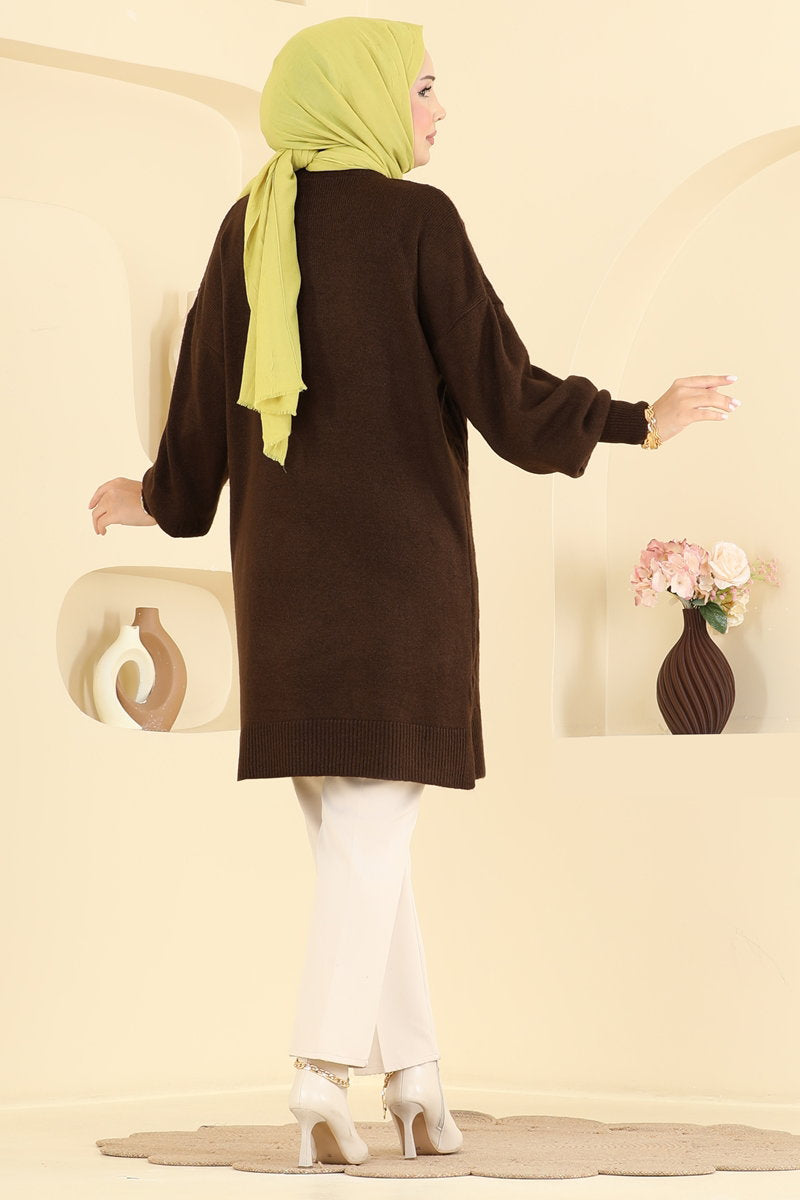 Diamond-Knit Tunic - Brown