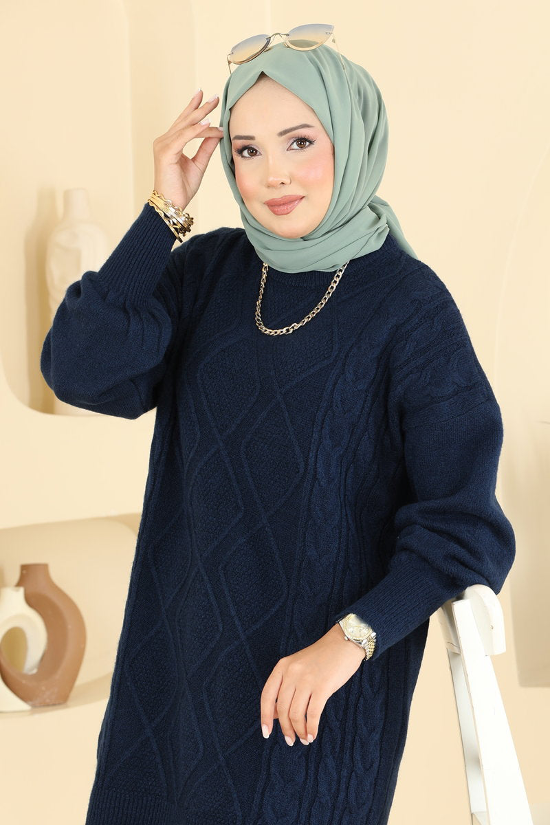 Diamond-Knit Tunic - Navy