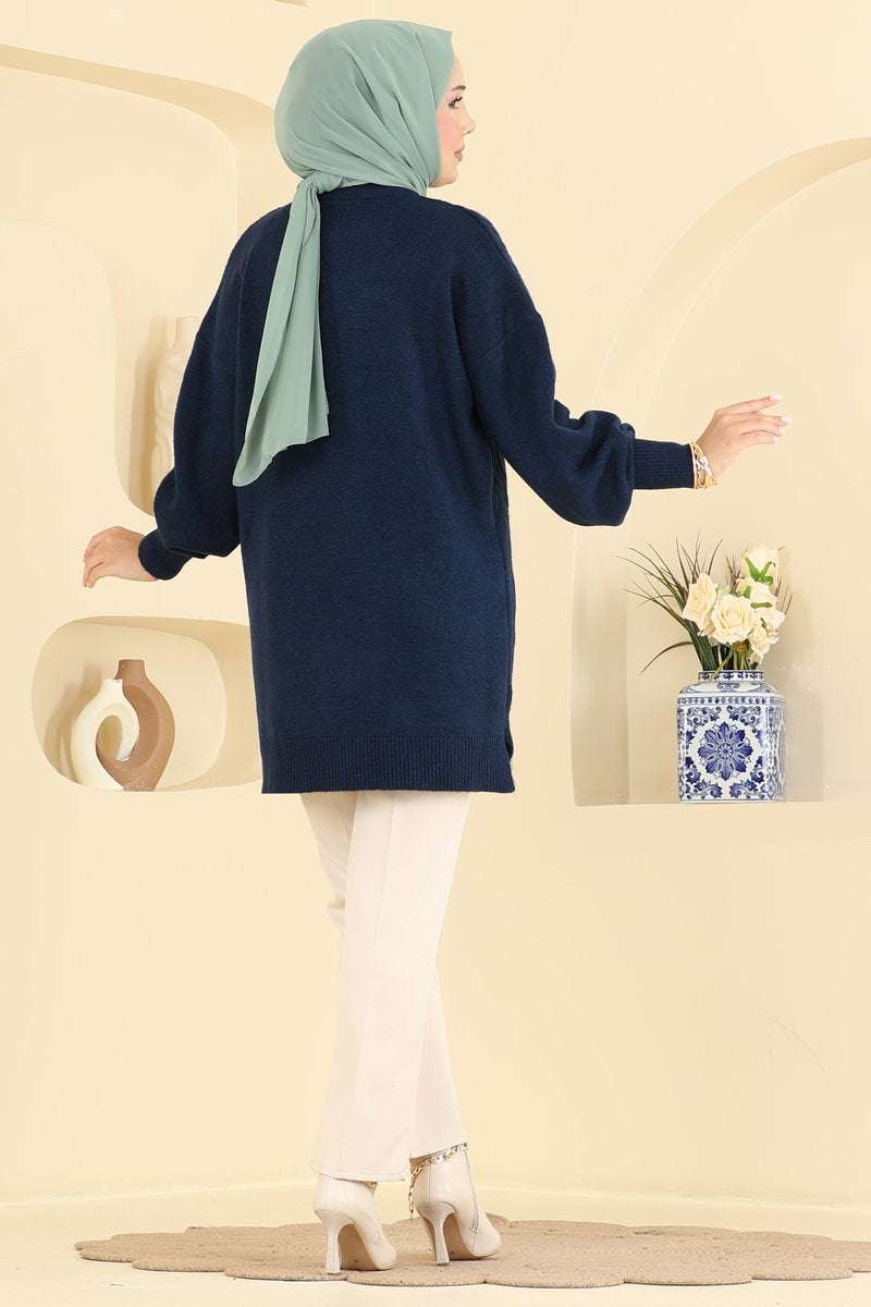 Diamond-Knit Tunic - Navy