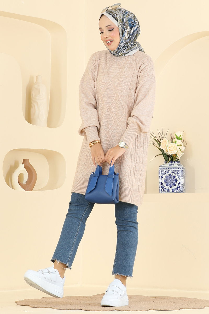 Diamond-Knit Tunic - Stone