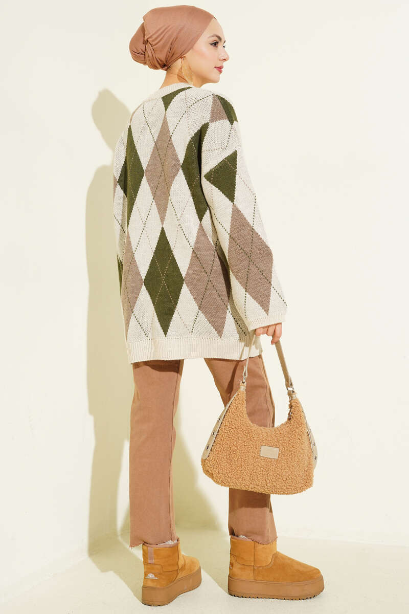 Diamond-Pattern Knit Tunic - Beige