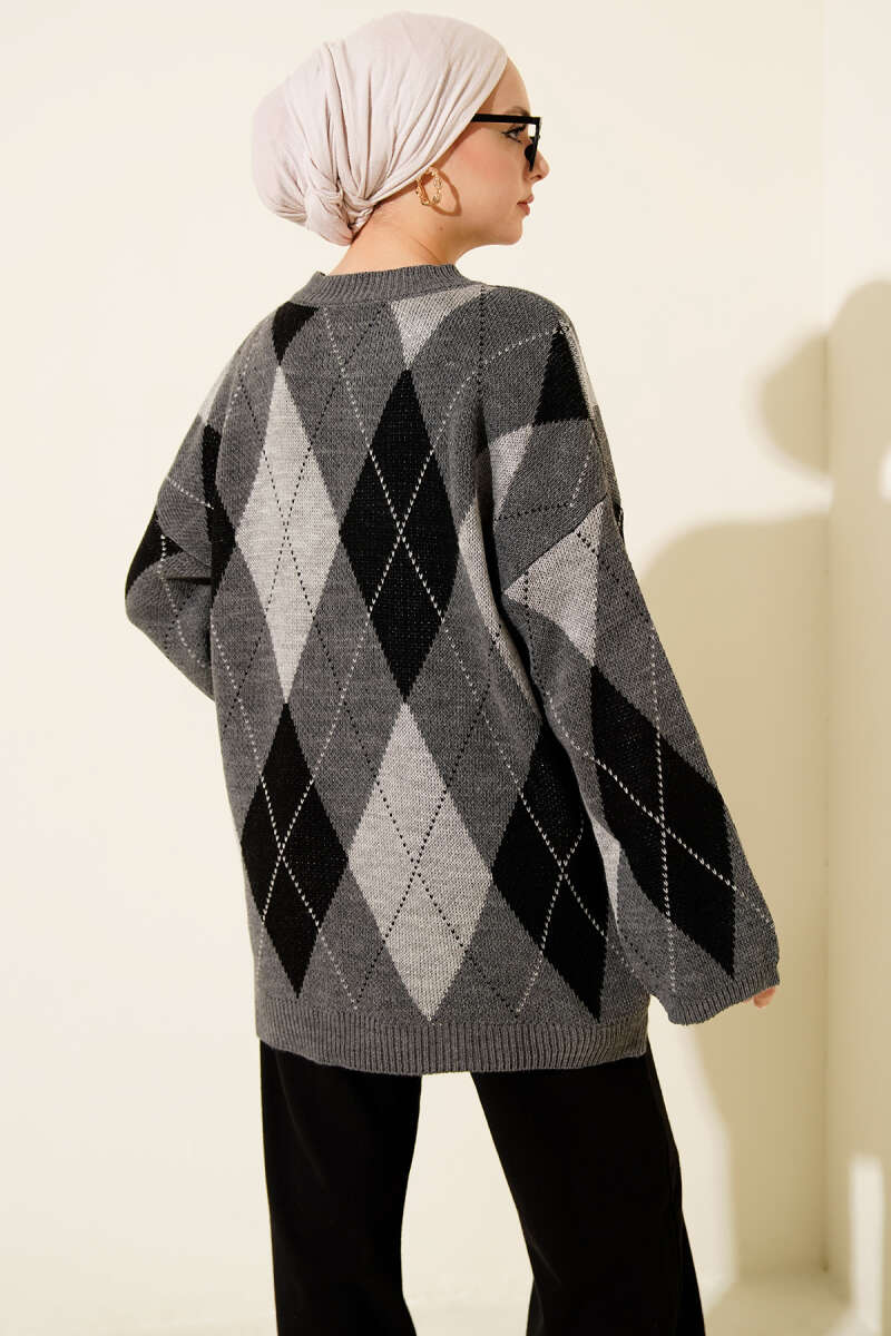 Diamond-Pattern Knit Tunic - Smoke Grey