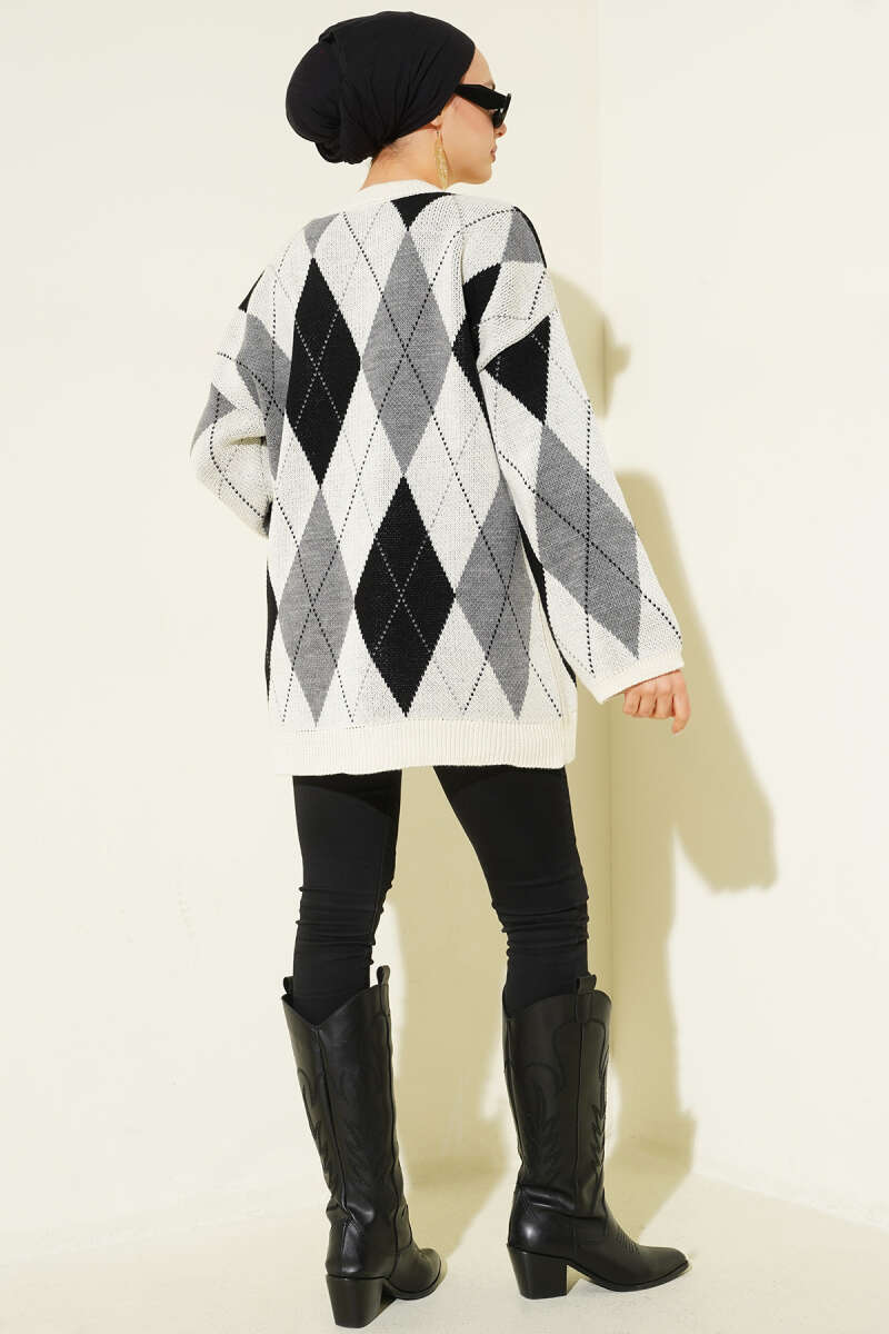 Diamond-Pattern Knit Tunic - Stone