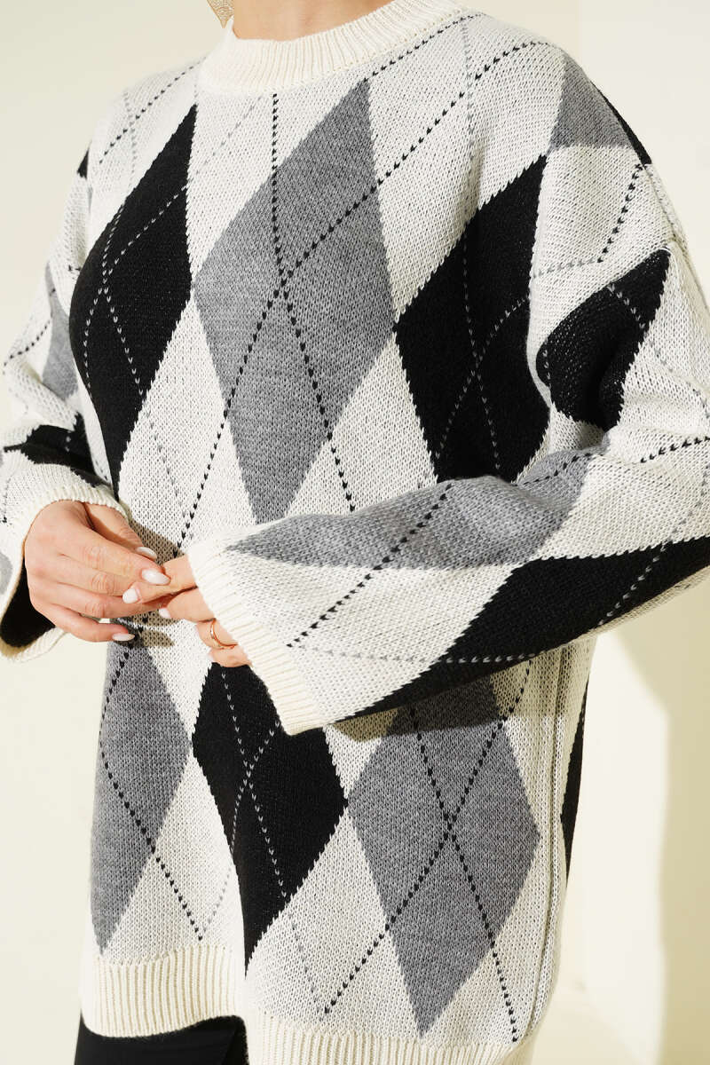 Diamond-Pattern Knit Tunic - Stone