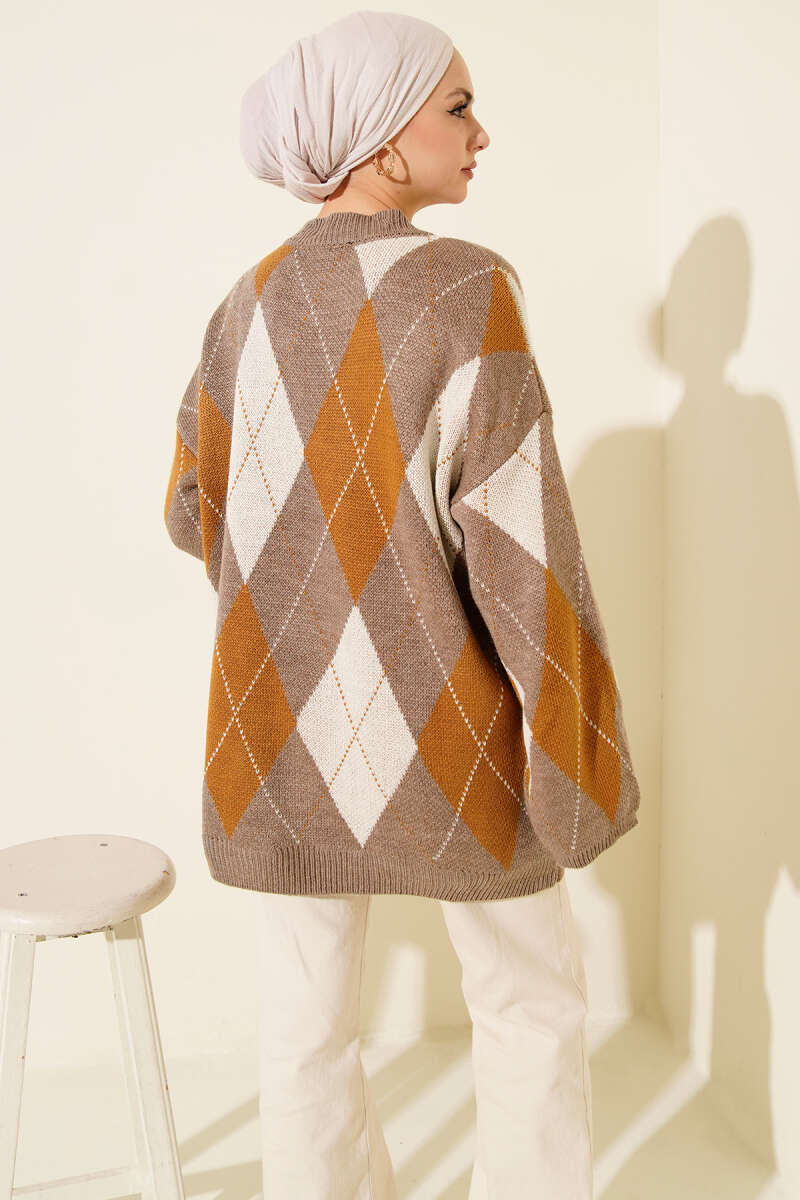 Diamond-Pattern Knit Tunic - Mink