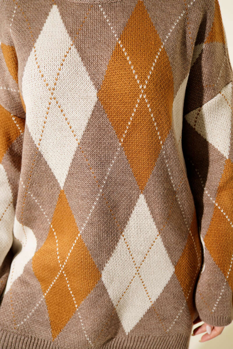 Diamond-Pattern Knit Tunic - Mink
