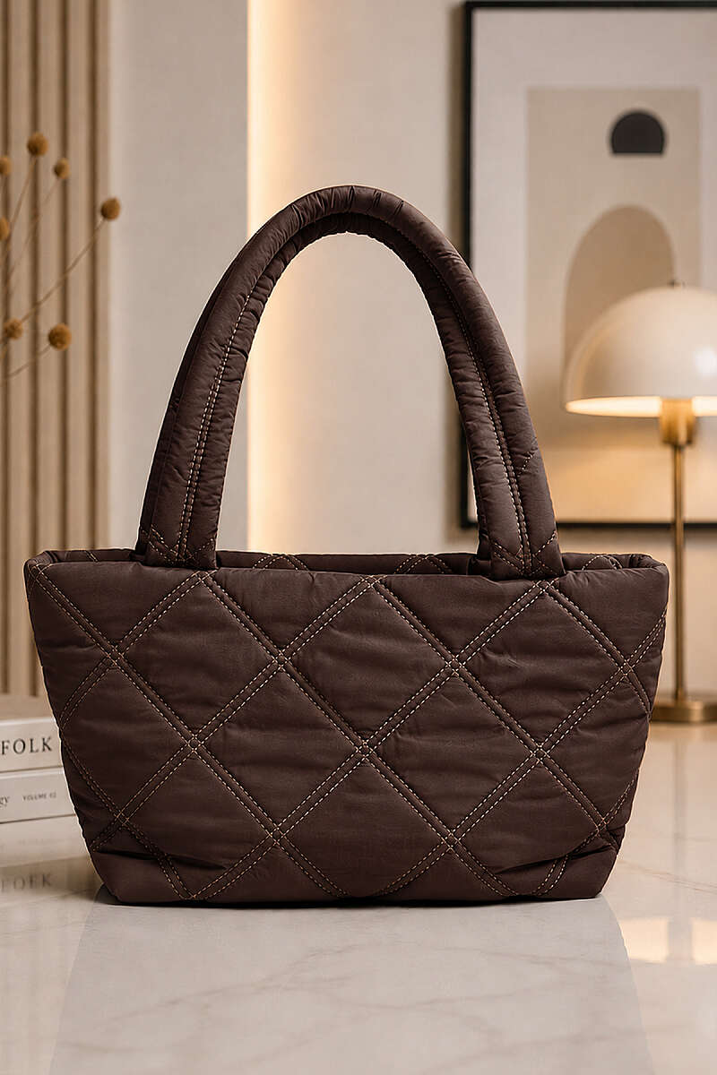 Diamond-Stitch Shoulder Bag - Dark Brown