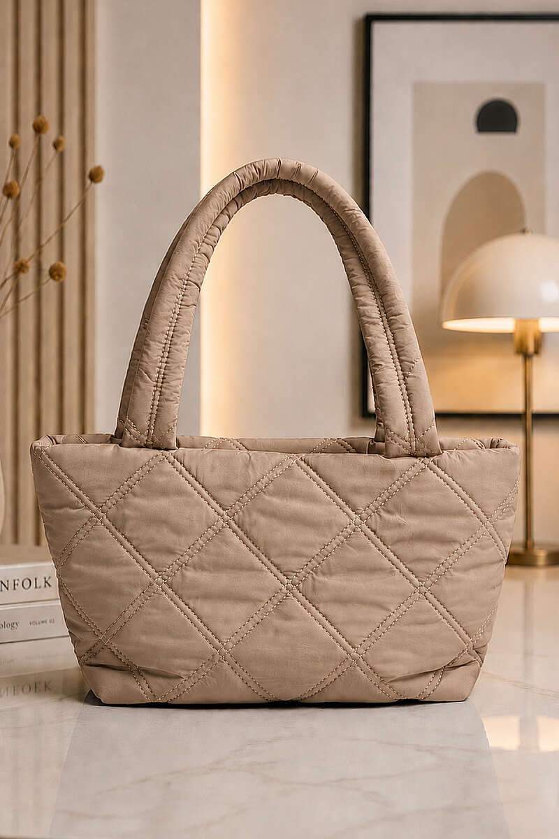 Diamond-Stitch Shoulder Bag - Beige