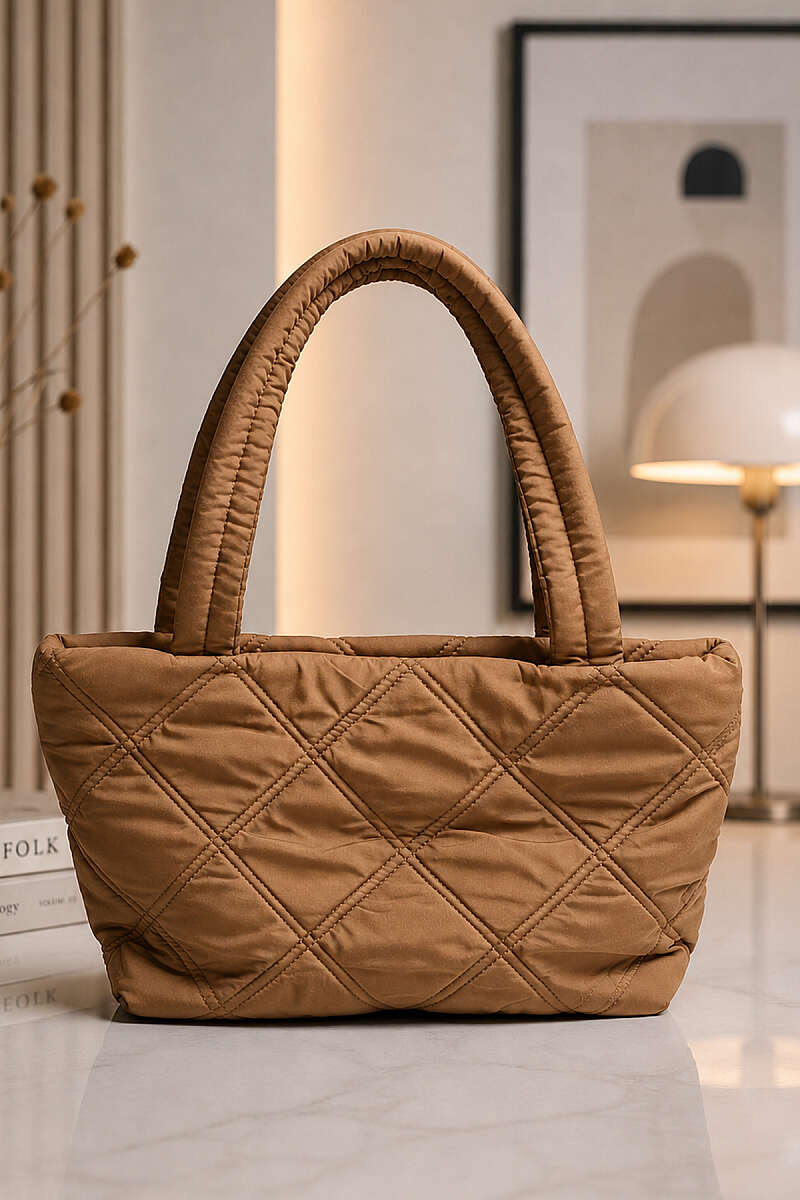 Diamond-Stitch Shoulder Bag - Camel