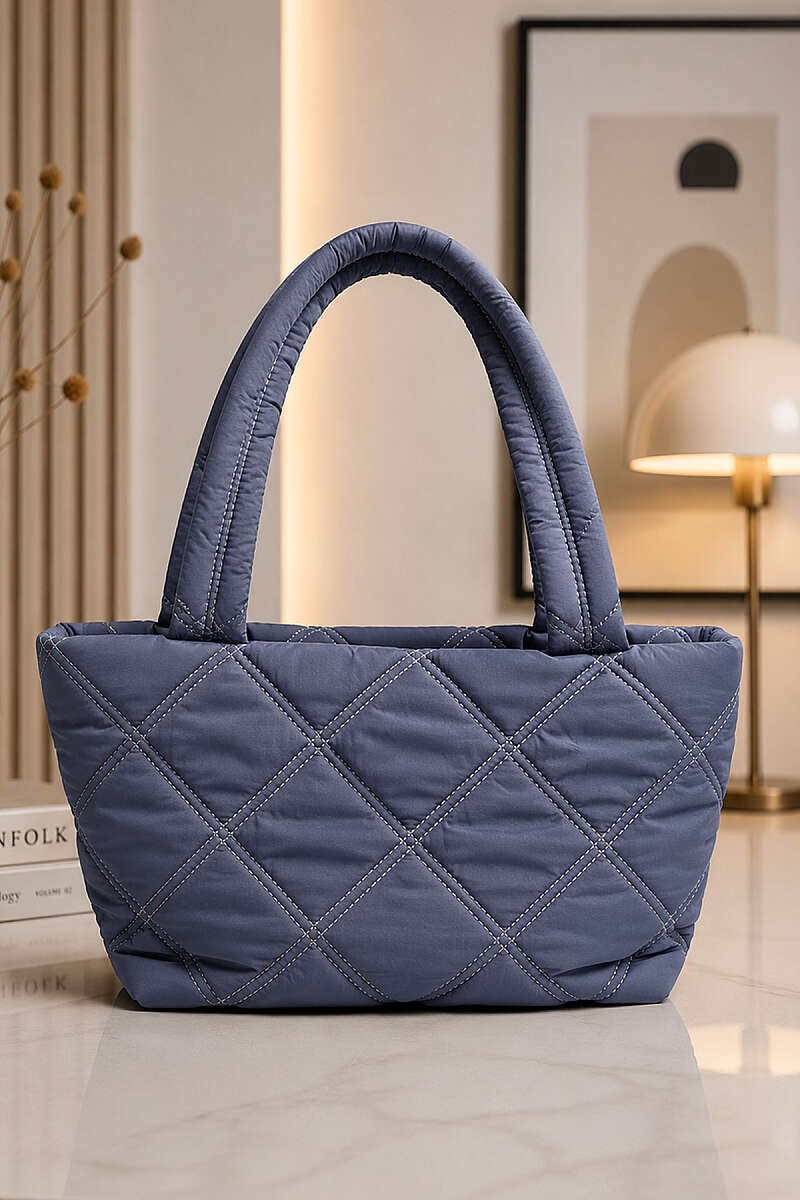 Diamond-Stitch Shoulder Bag - Grey