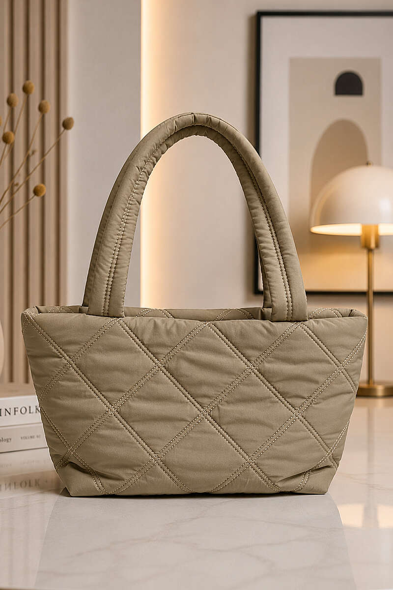 Diamond-Stitch Shoulder Bag - Dark Olive