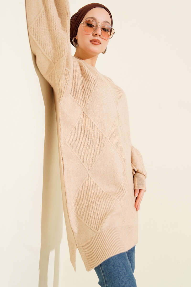 Soft Diamond-Embossed Tunic - Latte