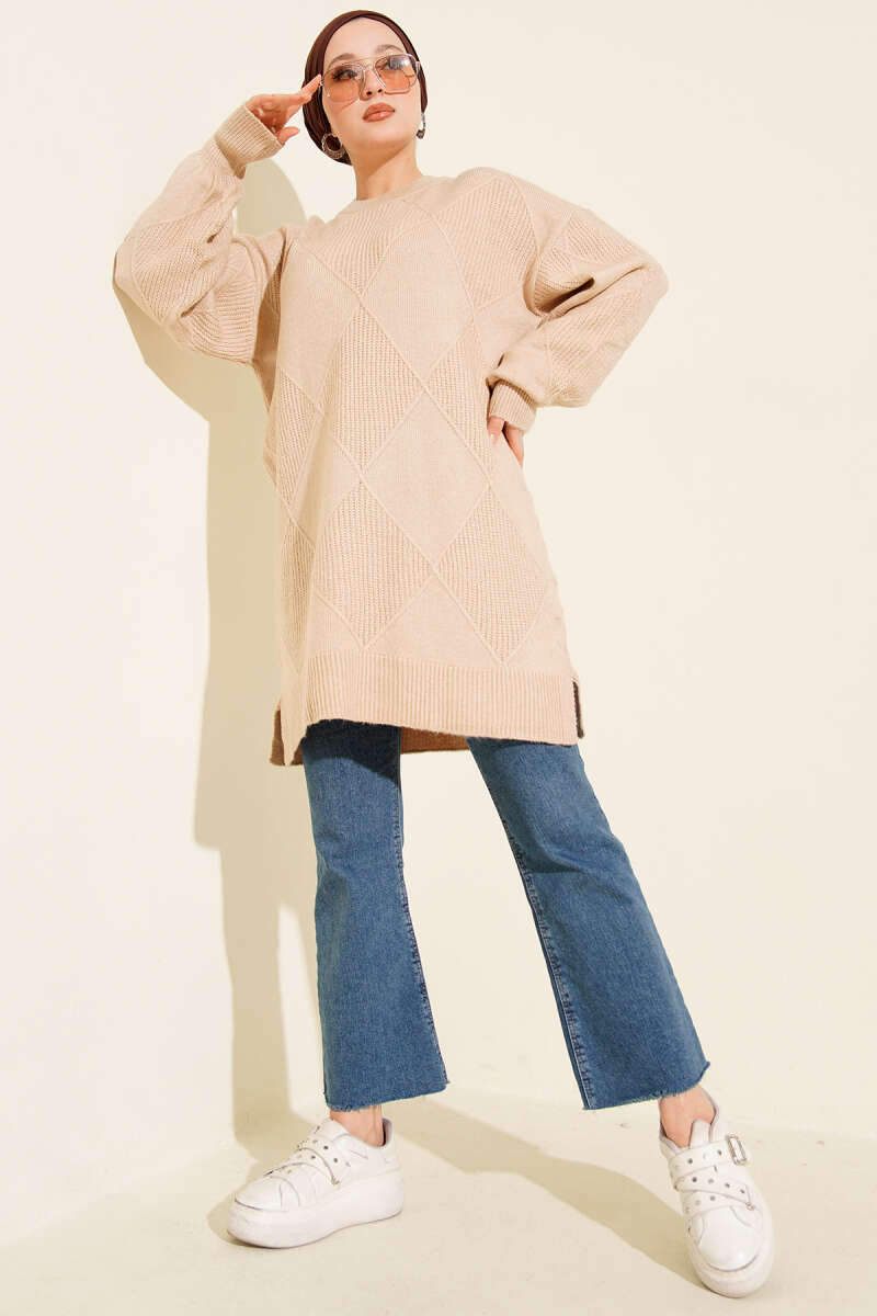 Soft Diamond-Embossed Tunic - Latte