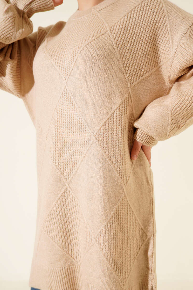 Soft Diamond-Embossed Tunic - Latte