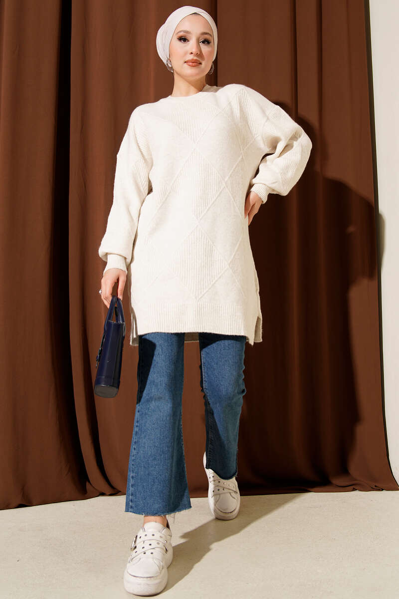 Soft Diamond-Embossed Tunic - Stone