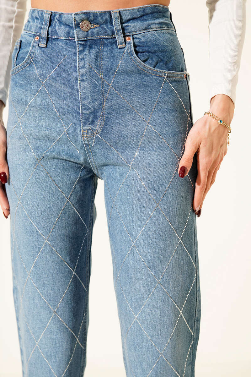Mom Jeans with Diamond Stones - Light Blue