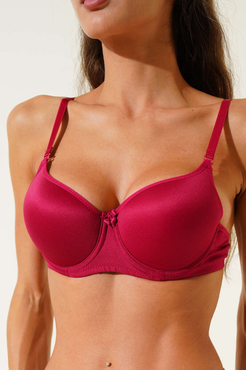 Underwired Plain Bra - Burgundy