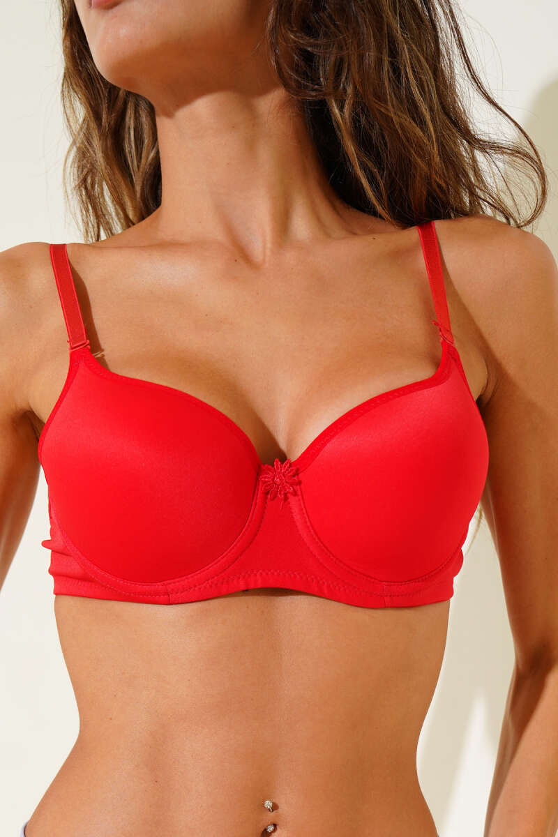 Underwired Plain Bra - Red