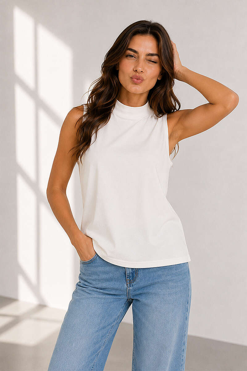 Sleeveless Turtleneck Camisole - Ecru