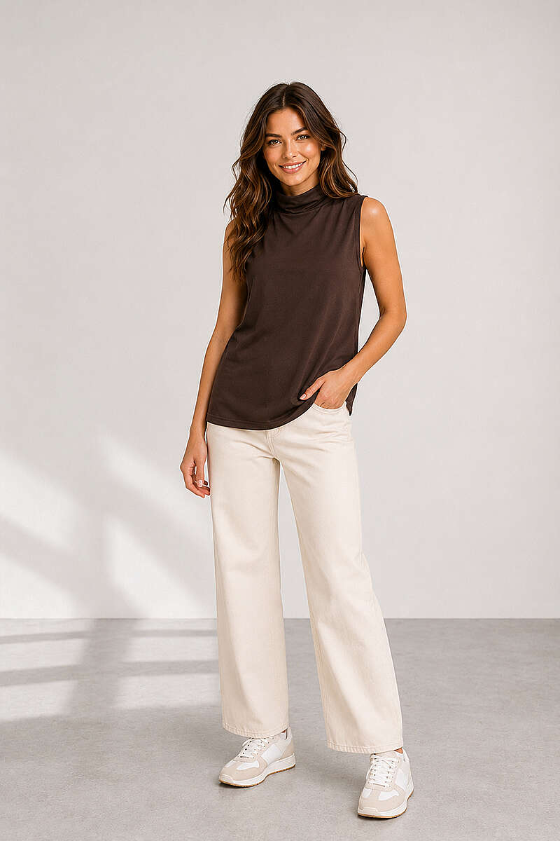 Sleeveless Turtleneck Camisole - Brown