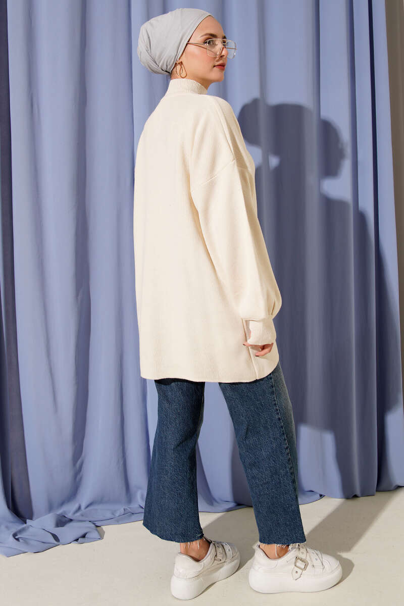 Turtleneck Puff-Sleeve Knit Tunic - Stone