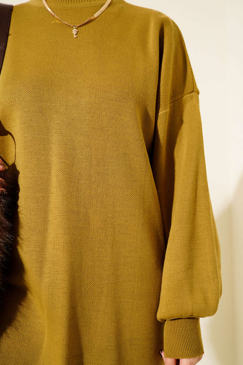 Turtleneck Puff-Sleeve Knit Tunic - Olive