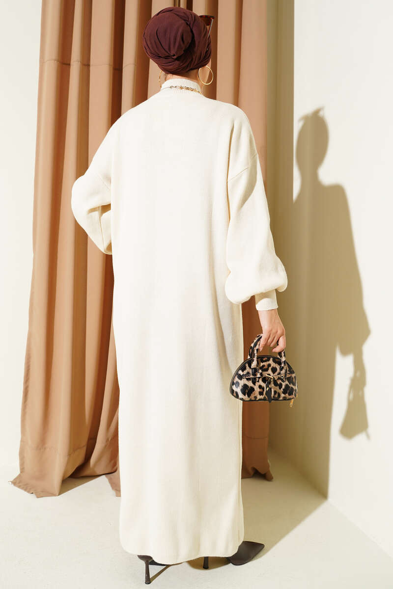 Plain Turtleneck Knit Dress - Stone