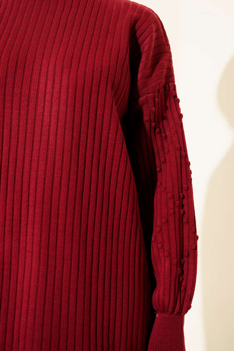 Turtleneck Ribbed Knit Two-Piece Set - Burgundy
