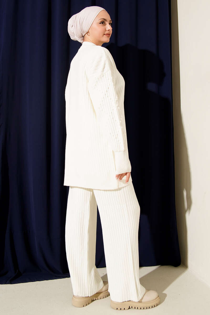 Turtleneck Ribbed Knit Two-Piece Set - Ecru