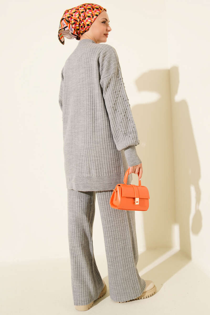 Turtleneck Ribbed Knit Two-Piece Set - Grey