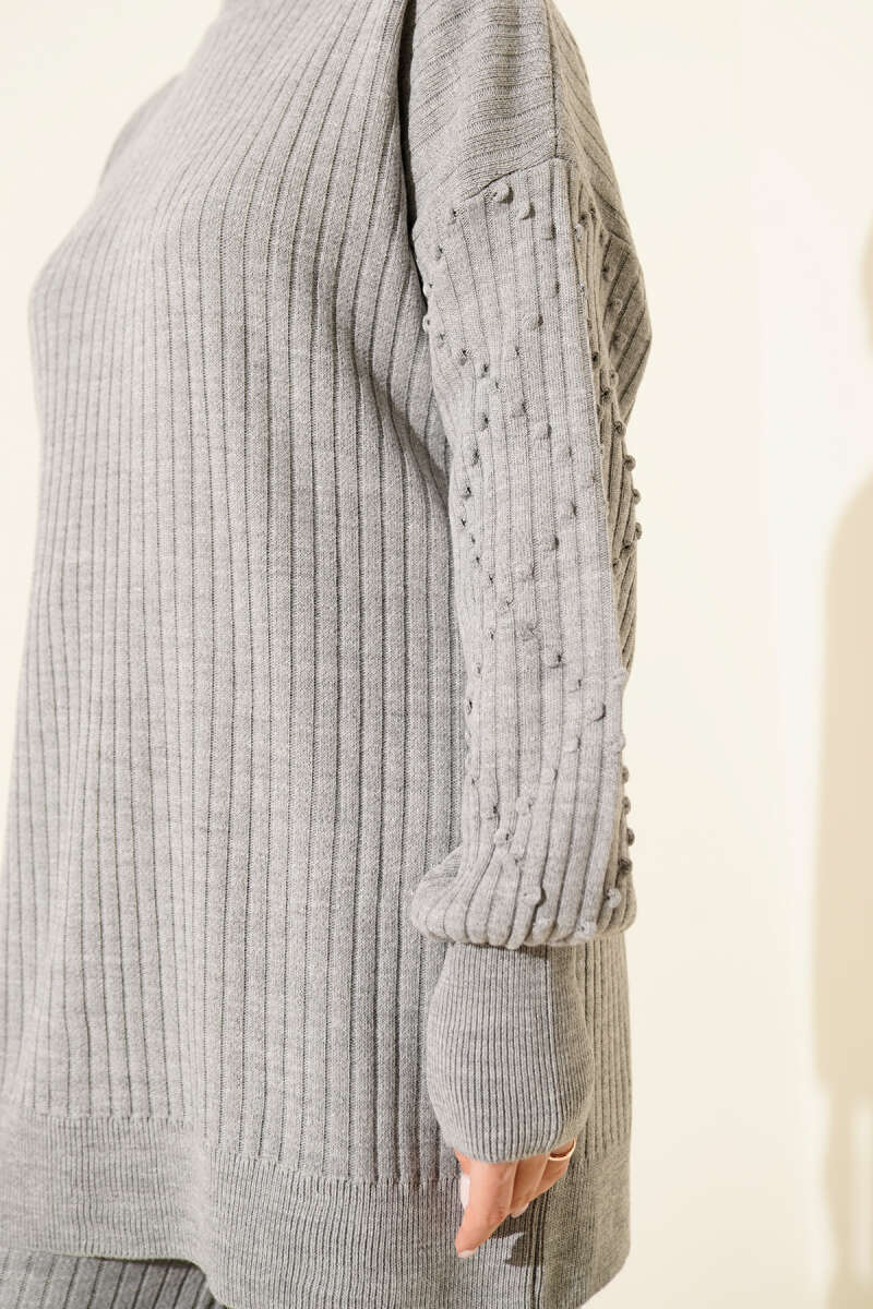 Turtleneck Ribbed Knit Two-Piece Set - Grey