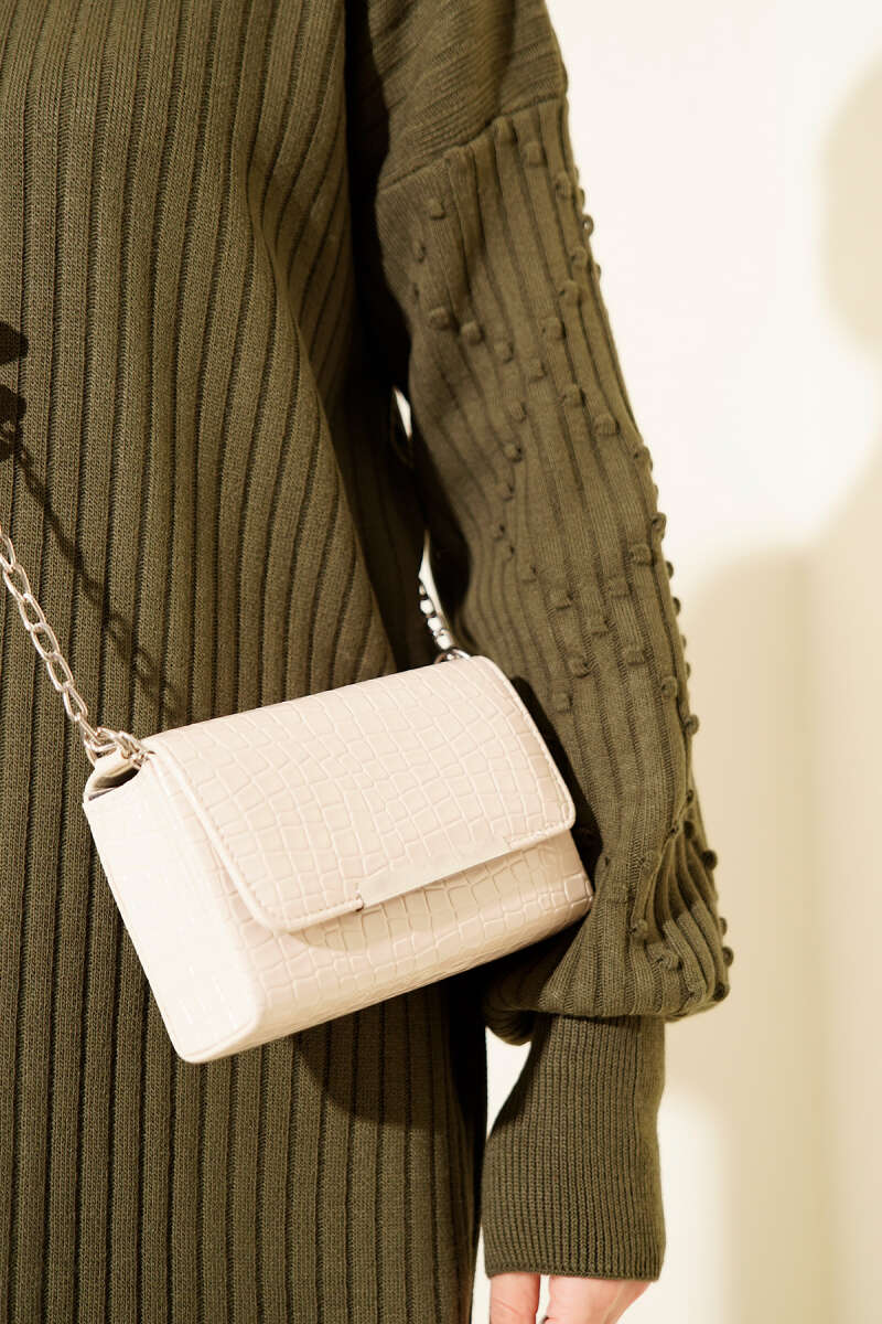 Turtleneck Ribbed Knit Two-Piece Set - Khaki