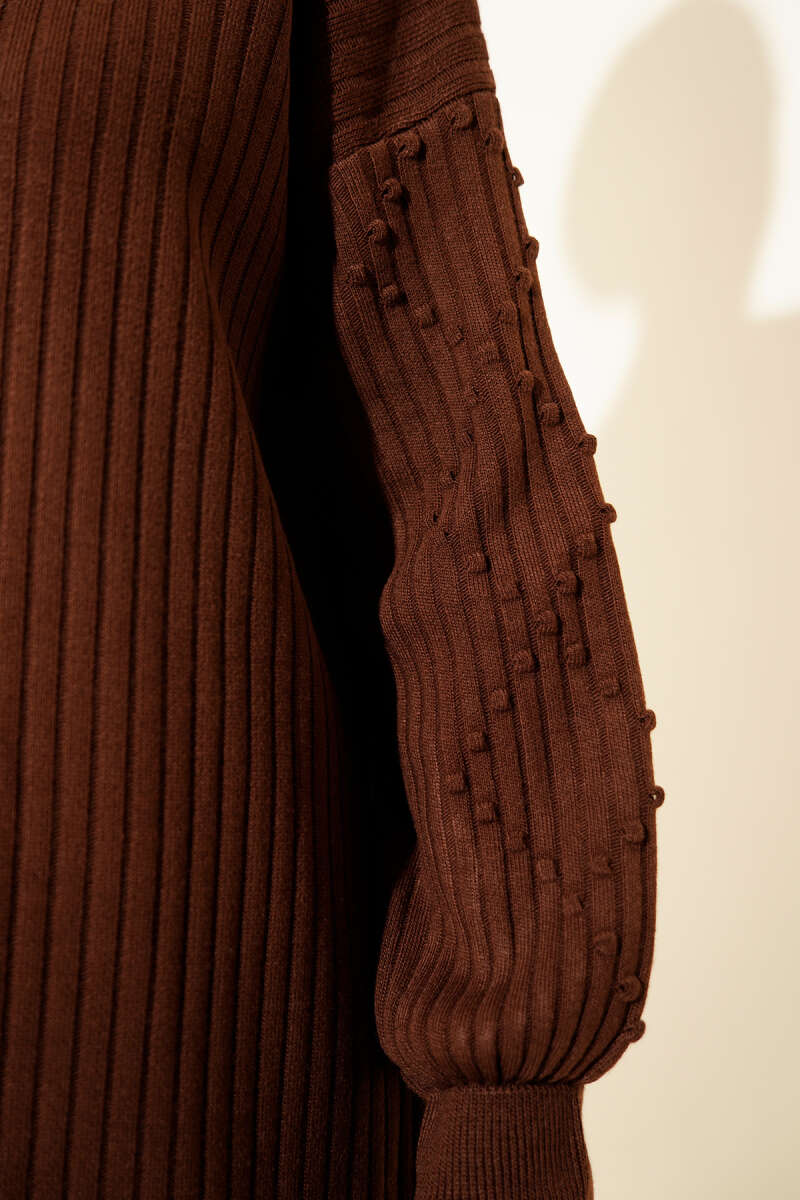 Turtleneck Ribbed Knit Two-Piece Set - Brown