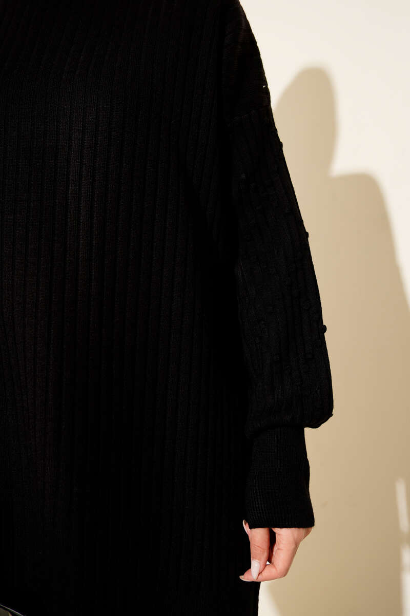 Turtleneck Ribbed Knit Two-Piece Set - Black
